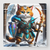 魔法の鎧を着た冒険好きな猫戦士 スクエア壁時計 (正面)