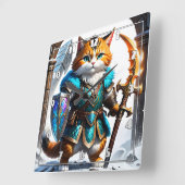 魔法の鎧を着た冒険好きな猫戦士 スクエア壁時計 (傾斜)