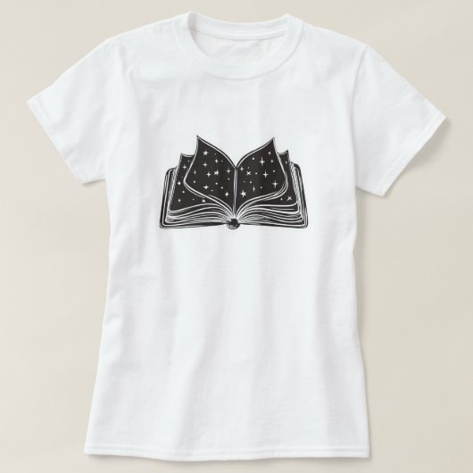 魔法の開いた spellbook – 星と魔法 tシャツ (デザイン正面)