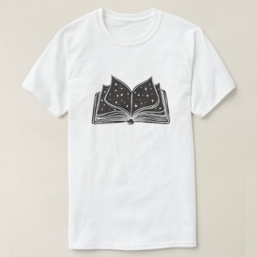 魔法の開いた spellbook – 星と魔法 tシャツ (デザイン正面)