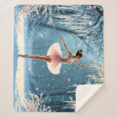 魔法の降雪バレリーナ冬のポーズアート シェルパブランケット (正面)