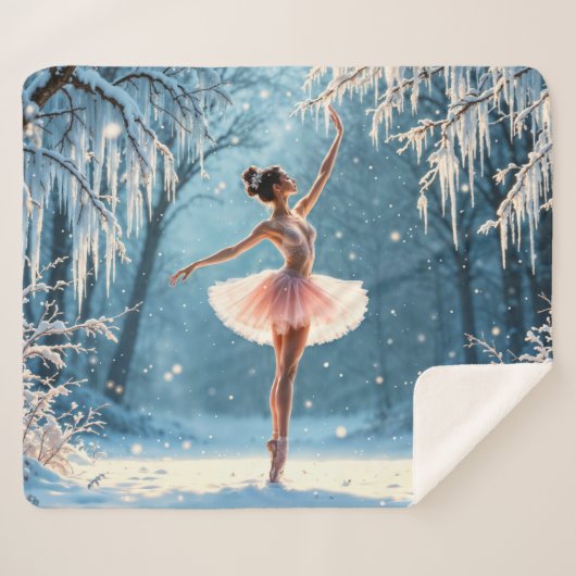魔法の降雪バレリーナ冬のポーズアート シェルパブランケット (正面(横))