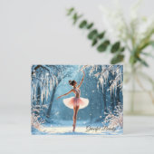 魔法の降雪バレリーナ冬のポーズアート ポストカード (スタンド正面)