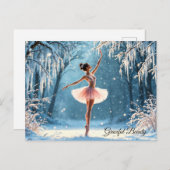 魔法の降雪バレリーナ冬のポーズアート ポストカード (正面/裏面)