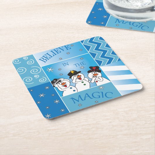 魔法の雪だるまで信じて下さい スクエアペーパーコースター (アングル)