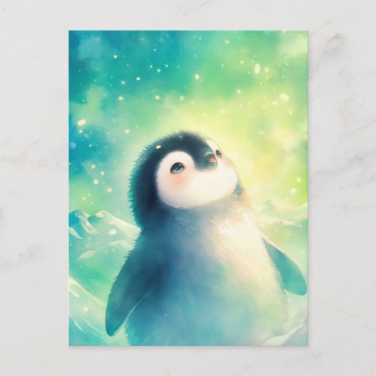 魔法の雪の中の甘いベイビーペンギン ポストカード (正面)