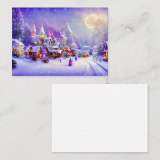 魔法の雪の村の予算ミニクリスマス ノートカード (正面/裏面)