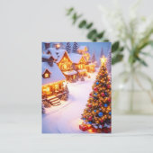 🎄 魔法の雪景色の村のシーン ❄️ メリークリスマス ポストカード (スタンド正面)