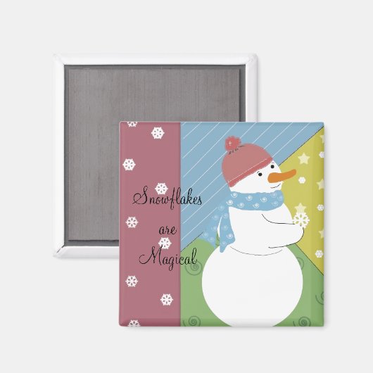 魔法の雪片を持っている雪だるま マグネット (正面/裏面)
