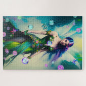 魔法の青いアイルランドのウッドランドの妖精と蝶 ジグソーパズル (横)