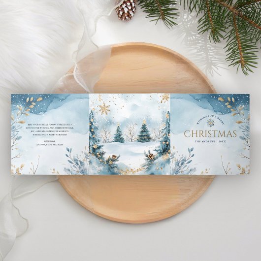 魔法の青い冬のワンダーランド4写真クリスマス 三つ折りクリスマスカード