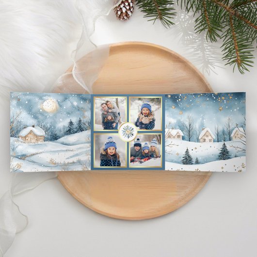 魔法の青い冬のワンダーランド4写真クリスマス 三つ折りクリスマスカード