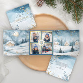 魔法の青い冬のワンダーランド4写真クリスマス 三つ折りクリスマスカード