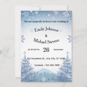 魔法の青い冬の山のクリスマスウェディング 招待状 (正面)