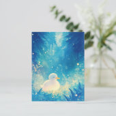 魔法の青い森の水彩白のアヒルの子 ポストカード (スタンド正面)