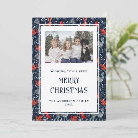 魔法の青い赤の北欧の写真メリークリスマスカード シーズンカード (スタンド正面)