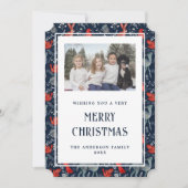 魔法の青い赤の北欧の写真メリークリスマスカード シーズンカード (正面)