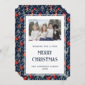 魔法の青い赤の北欧の写真メリークリスマスカード シーズンカード (正面/裏面)