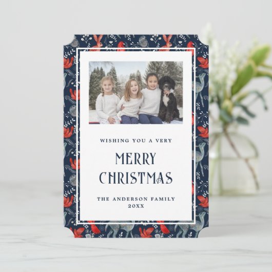 魔法の青い赤の北欧の写真メリークリスマスカード シーズンカード (スタンド正面)