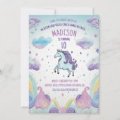 魔法の青と紫のユニコーンの誕生日パーティー 招待状 (正面)