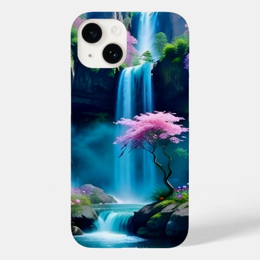 魔法の風景の滝とフラワーワン Case-Mate iPhoneケース (裏面)