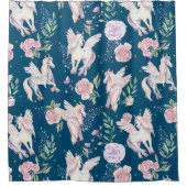 魔法の馬とバラのパターン シャワーカーテン (正面)