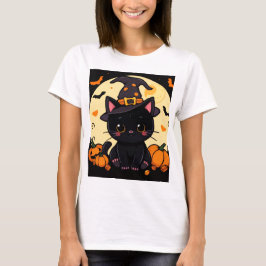 魔法の魅力あふれる魔女猫ハロウィンTシャツ Tシャツ
