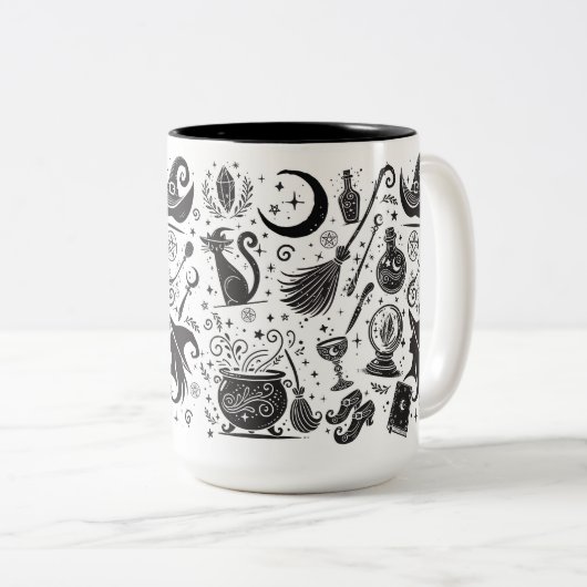 魔法の魔女お洒落ウィッカ信者ブ異教のラック&ホワイト ツートーンマグカップ (正面右)