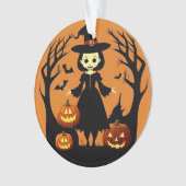 🧙‍♀️🎃 魔法の魔女とカボチャの不気味な夜 ✨🌙 オーナメント (正面)