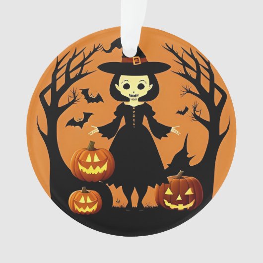 🧙‍♀️🎃 魔法の魔女とカボチャの不気味な夜 ✨🌙 オーナメント (正面)