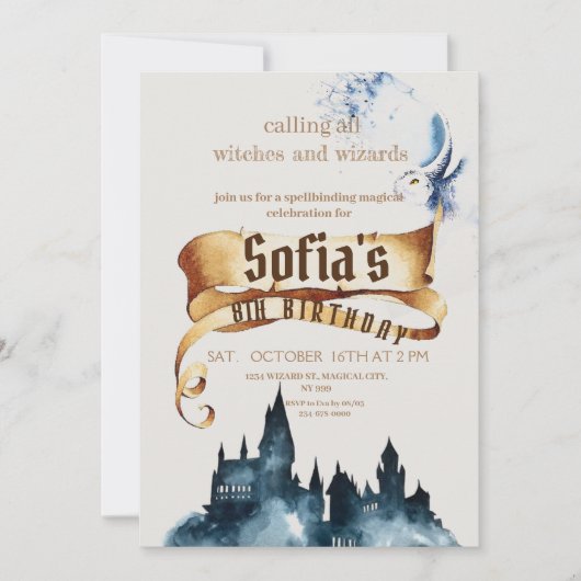 魔法の魔女と魔法使いの子供の誕生日パーティー 招待状 (正面)