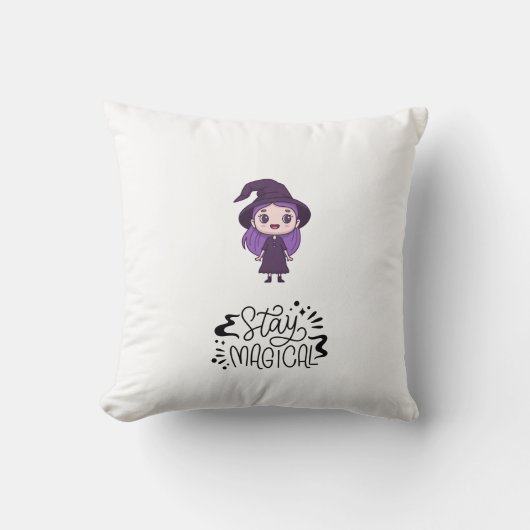 "魔法の魔女ステッカー枕を滞在" クッション (正面)