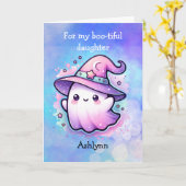 魔法の魔女ハット幽霊ハッピーハローウィン娘 カード (黄色い花)