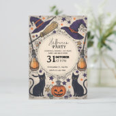 魔法の魔女ハロウィンパーティー招待状 - 編集可能 招待状 (スタンド正面)