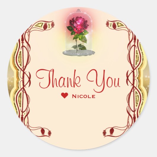 魔法の魔法のファンタジーレッドローズバースデーパーティー ラウンドシール (正面)