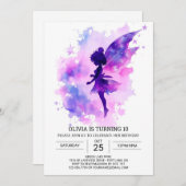 魔法の魔法の妖精誕生日 招待状 (正面/裏面)