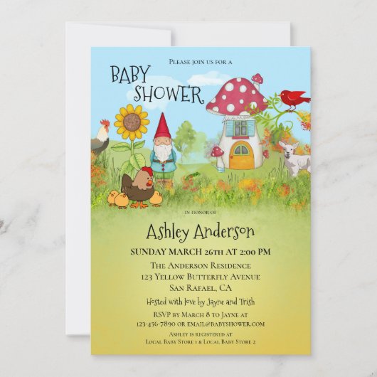 魔法の魔法の魔法のガーデンベビーシャワー招待状 招待状 (正面)