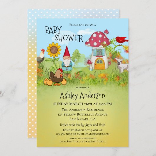 魔法の魔法の魔法のガーデンベビーシャワー招待状 招待状 (正面/裏面)