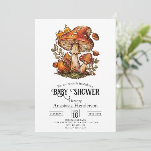 魔法の魔法の魔法のキノコの赤ちゃんシャワー 招待状 (スタンド正面)