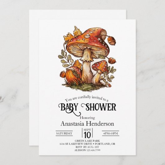 魔法の魔法の魔法のキノコの赤ちゃんシャワー 招待状 (正面/裏面)