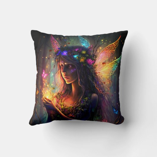 魔法の魔法の魔法の森のファンタジー妖精ライトスロウ クッション (裏面)