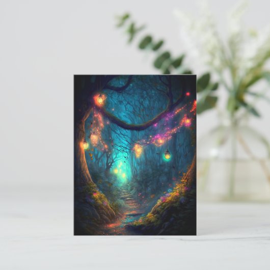 魔法の魔法の魔法の森のファンタジー妖精ライト ポストカード (スタンド正面)