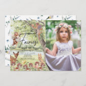 魔法の魔法の魔法の森の妖精の女の子の誕生日写真 招待状 (正面/裏面)