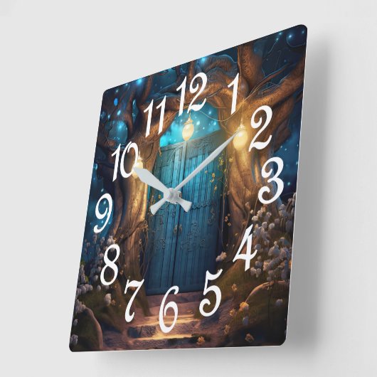 魔法の魔法の魔法の森ファンタジーアンティークドア スクエア壁時計 (傾斜)