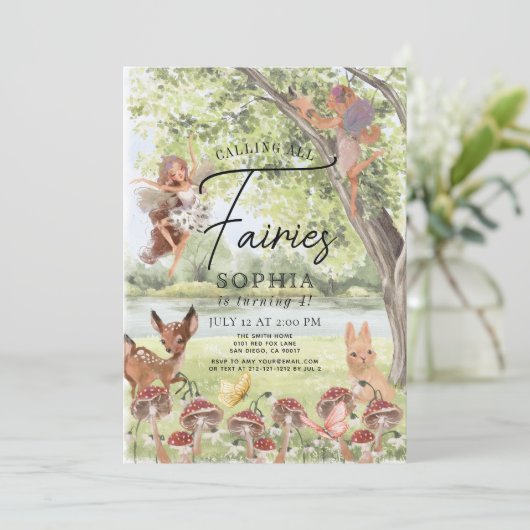 魔法の魔法の魔法の森フェアリーガール誕生日 招待状 (スタンド正面)
