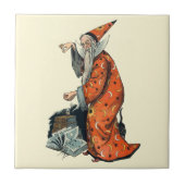 魔法の魔法使いおよび黒猫のファンタジーの芸術 タイル (正面)