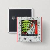 魔法の鮮やかな赤い春白黒グリーン 缶バッジ (正面&裏面)