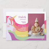 魔法の鮮やか虹ユニコーン誕生日写真 招待状 (正面)