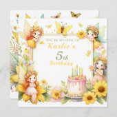 魔法の黄色の妖精の庭 – 誕生日 招待状 (正面/裏面)