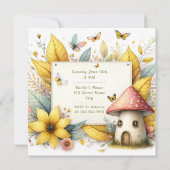 魔法の黄色の妖精の庭 – 誕生日 招待状 (裏面)